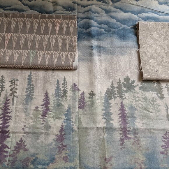 Fabric Remnants Muted Blues, Greys, Purple "At Home in the Woods" - Picture 6 of 7